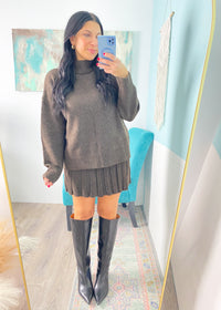 'Mocha Luxe' Dark Brown Sweater + Pleated Skirt Set