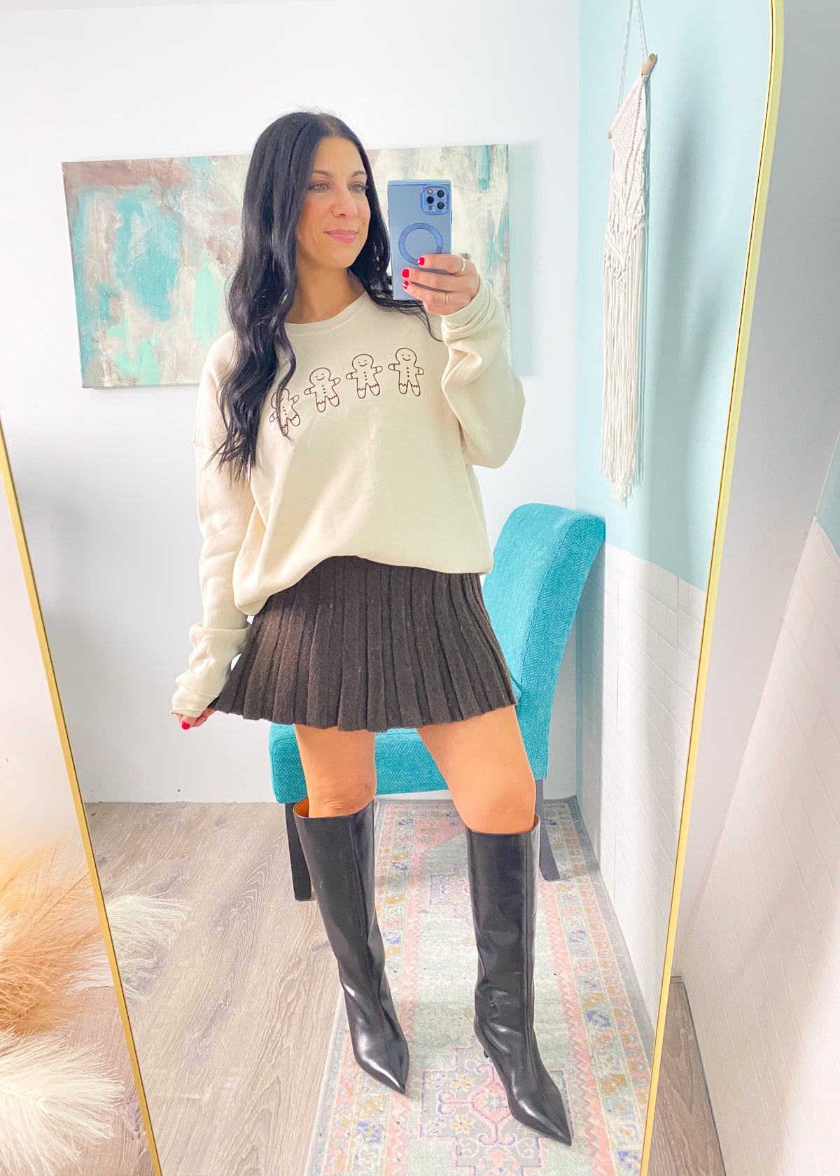 'Mocha Luxe' Dark Brown Sweater + Pleated Skirt Set
