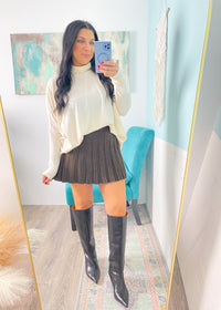 'Mocha Luxe' Dark Brown Sweater + Pleated Skirt Set