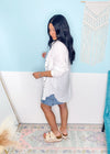 'Liberty' White Double Gauze Frayed Hem Shirt-This gauze button down shirt is a Spring + Summer essential for every closet, every year! Featuring a double gauze fabric, frayed hems giving it extra detail and functional buttons. Work & beach friendly!-Cali Moon Boutique, Plainville Connecticut
