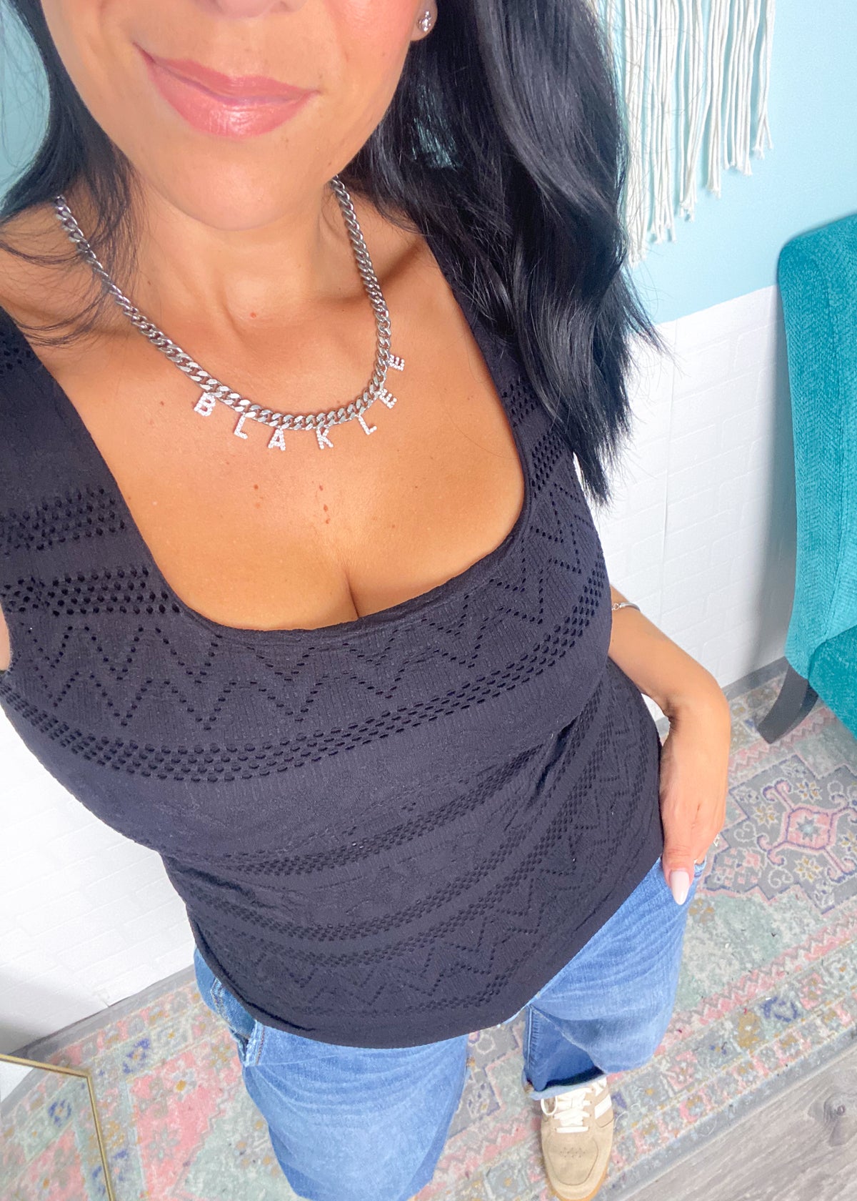 'Try Your Luck' Black Lace Texture Seamless Tank