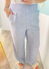 'Freedom' Blue/White Striped Cropped Wide Leg Linen Blend Pants-These blue + white stripe linen blend pants are giving all the coastal vibes! Featuring a wide, cropped leg, lightweight breathable fabric and a comfy smocked waistband.-Cali Moon Boutique, Plainville Connecticut