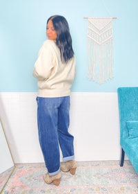 'Valley High' Vanilla Boyfriend Fit Ribbed Sweater