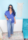 'Starstruck' Washed Blue Star Patch Soft Shirt-The tonal star patches on this shirt are the "stars" of the show, but the beyond soft and flowy fabric are a very close second! A fun and unique shirt for the summer bbq's and patriotic parties! 4th of July, Memorial Day shirts-Cali Moon Boutique, Plainville Connecticut
