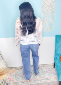 'Clear Skies' Ivory Open Knit Crochet Crew Neck Top-This ivory crochet open knit top is the Spring + Summer top you won't want to go without! Chic, slouchy fit with so many ways to layer or wear as a bathing suit coverup!-Cali Moon Boutique, Plainville Connecticut