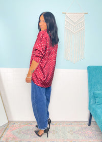 'The Fine Print' Burgundy Polka Dot Satin Top