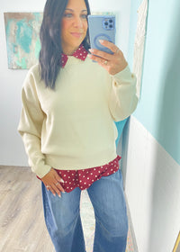 'The Fine Print' Burgundy Polka Dot Satin Top