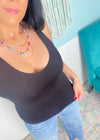 'Victory' Black Double Layered V-Neck Fitted Tank-A little bit of sexy with a lot of everyday function! Designed with a second-skin fit, the double-layered fabric of this tank offers a smooth, flattering and comfortable fit that you can wear alone or layered.-Cali Moon Boutique, Plainville Connecticut