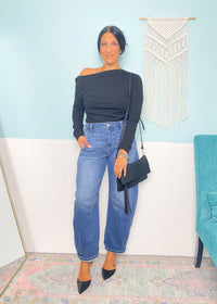 'Off the Record' Black Knit One Shoulder Top