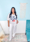 'The Drift' White Wide Leg High Waist Stretch Pants-These white wide leg stretch pants are everyday chic. The super flattering wide waistband is ultra comfortable and non restricting paired with a smooth and soft nylon fabric.-Cali Moon Boutique, Plainville Connecticut