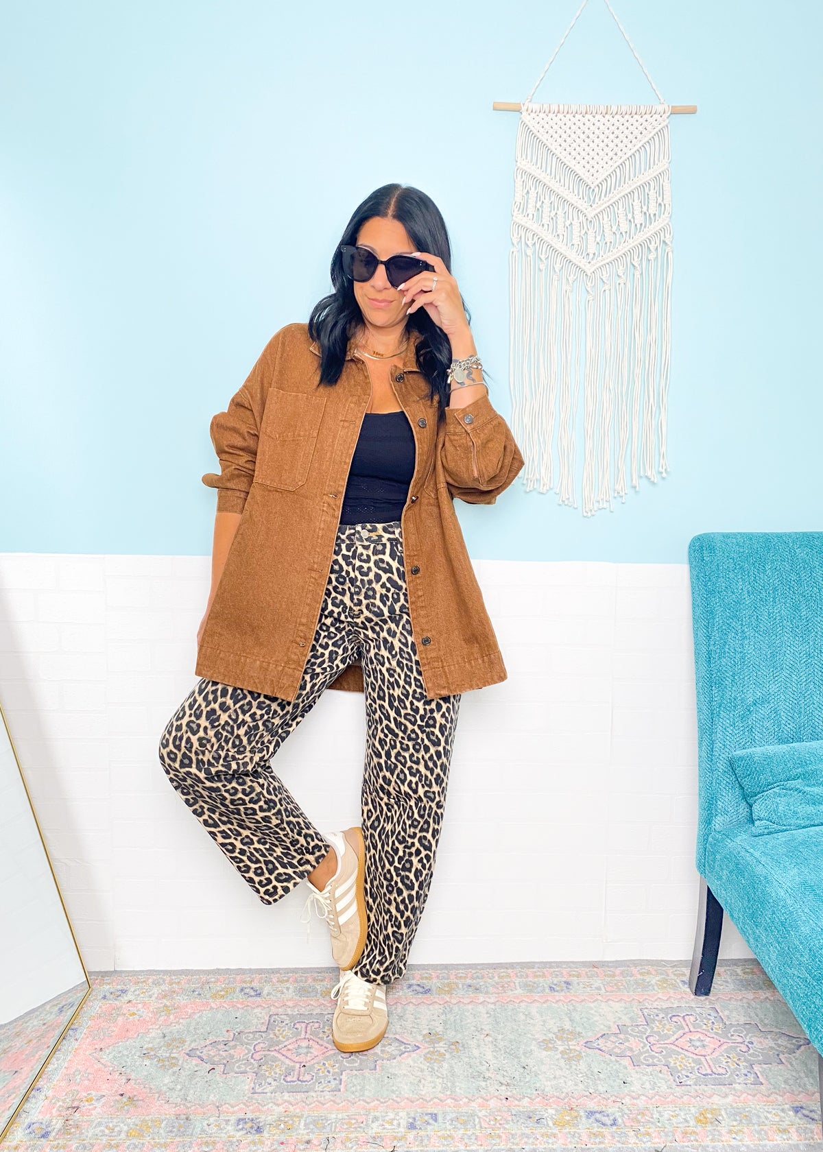 'Lynx' Vervet Leopard Print Slim Barrel Jeans