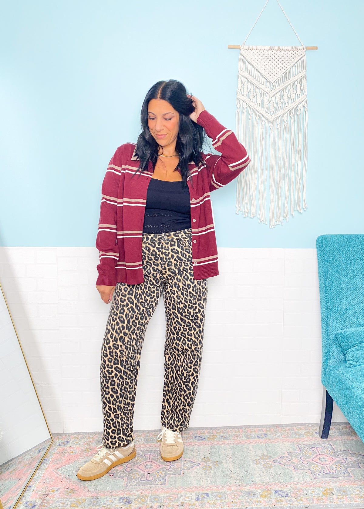 'Lynx' Vervet Leopard Print Slim Barrel Jeans