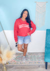 'East Coast' Heather Red Vintage Varsity Ultra Cozy Sweatshirt-**CUSTOMER FAVORITE BRAND** Time and time again, these ultra cozy sweatshirts are a customer fav for good reason! Rep your love for the East Coast with this Vintage Distressed design!-Cali Moon Boutique, Plainville Connecticut