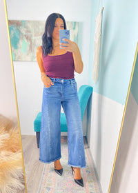 'Sadie' Risen Wide Leg Cropped Step Cut Hem Jeans