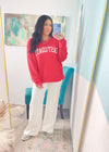 'East Coast' Heather Red Vintage Varsity Ultra Cozy Sweatshirt-**CUSTOMER FAVORITE BRAND** Time and time again, these ultra cozy sweatshirts are a customer fav for good reason! Rep your love for the East Coast with this Vintage Distressed design!-Cali Moon Boutique, Plainville Connecticut