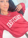'East Coast' Heather Red Vintage Varsity Ultra Cozy Sweatshirt-**CUSTOMER FAVORITE BRAND** Time and time again, these ultra cozy sweatshirts are a customer fav for good reason! Rep your love for the East Coast with this Vintage Distressed design!-Cali Moon Boutique, Plainville Connecticut