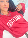 'East Coast' Heather Red Vintage Varsity Ultra Cozy Sweatshirt-**CUSTOMER FAVORITE BRAND** Time and time again, these ultra cozy sweatshirts are a customer fav for good reason! Rep your love for the East Coast with this Vintage Distressed design!-Cali Moon Boutique, Plainville Connecticut