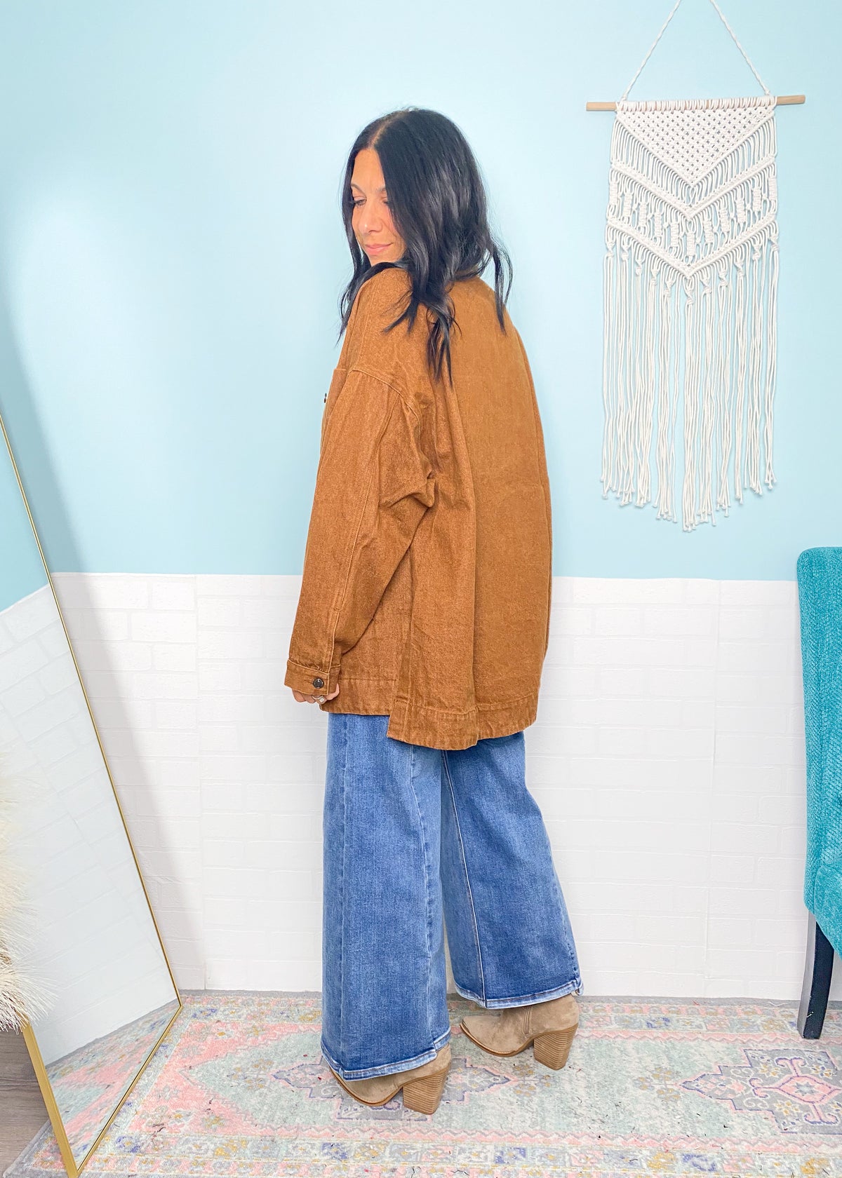 'Cold Brew' Caramel Toffee Oversized Denim Jacket