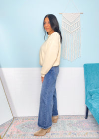 'Sadie' Risen Wide Leg Cropped Step Cut Hem Jeans