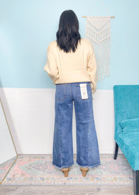 'Sadie' Risen Wide Leg Cropped Step Cut Hem Jeans