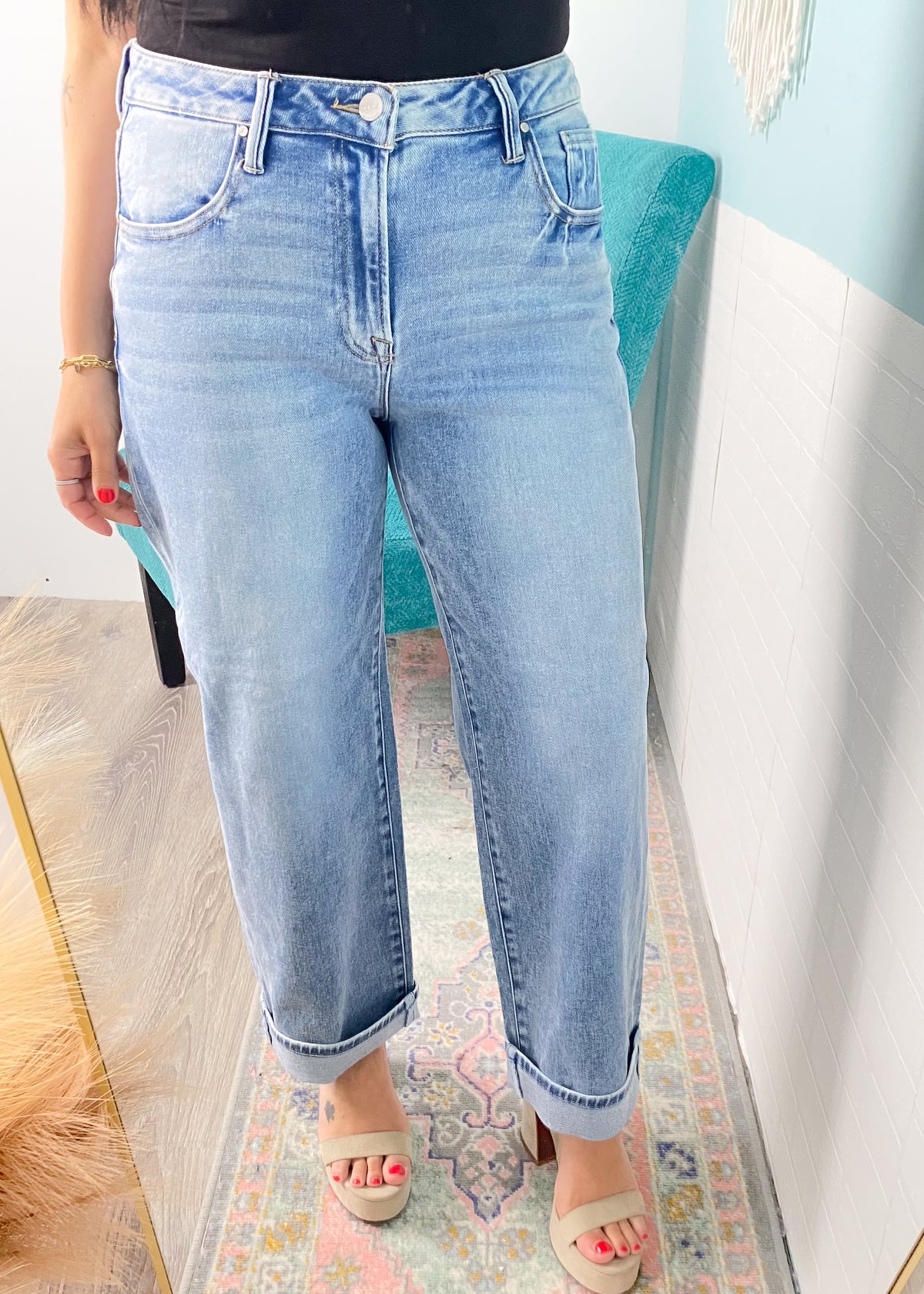 'Tess' Risen Light Wash High Waist Comfort Stretch Tapered Jeans-The stretch in these slouchy cool girl fit jeans are next level! A loose fit design with a tapered leg giving effortless city vibes every time you put them on!-Cali Moon Boutique, Plainville Connecticut