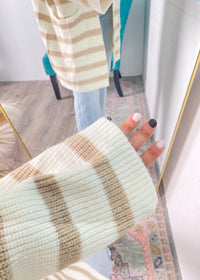  Ivory/Taupe Striped Oversized Cardigan