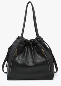 Black Pebble Faux Leather Drawstring Tote