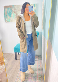 Olive Houndstooth Two-Fer Coat