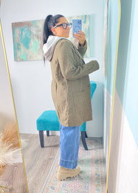 Olive Houndstooth Two-Fer Coat