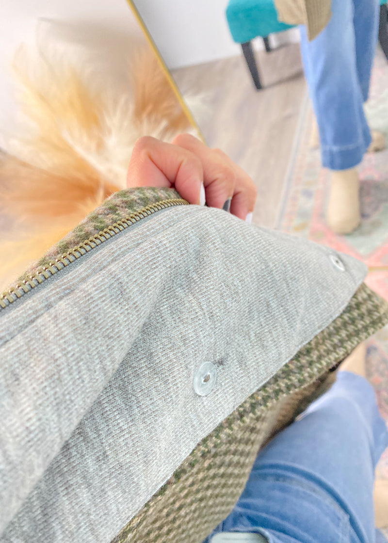 Olive Houndstooth Two-Fer Coat