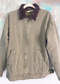 Olive Twill Barn Jacket with Corduroy Collar