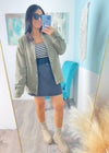 Olive Twill Barn Jacket with Corduroy Collar