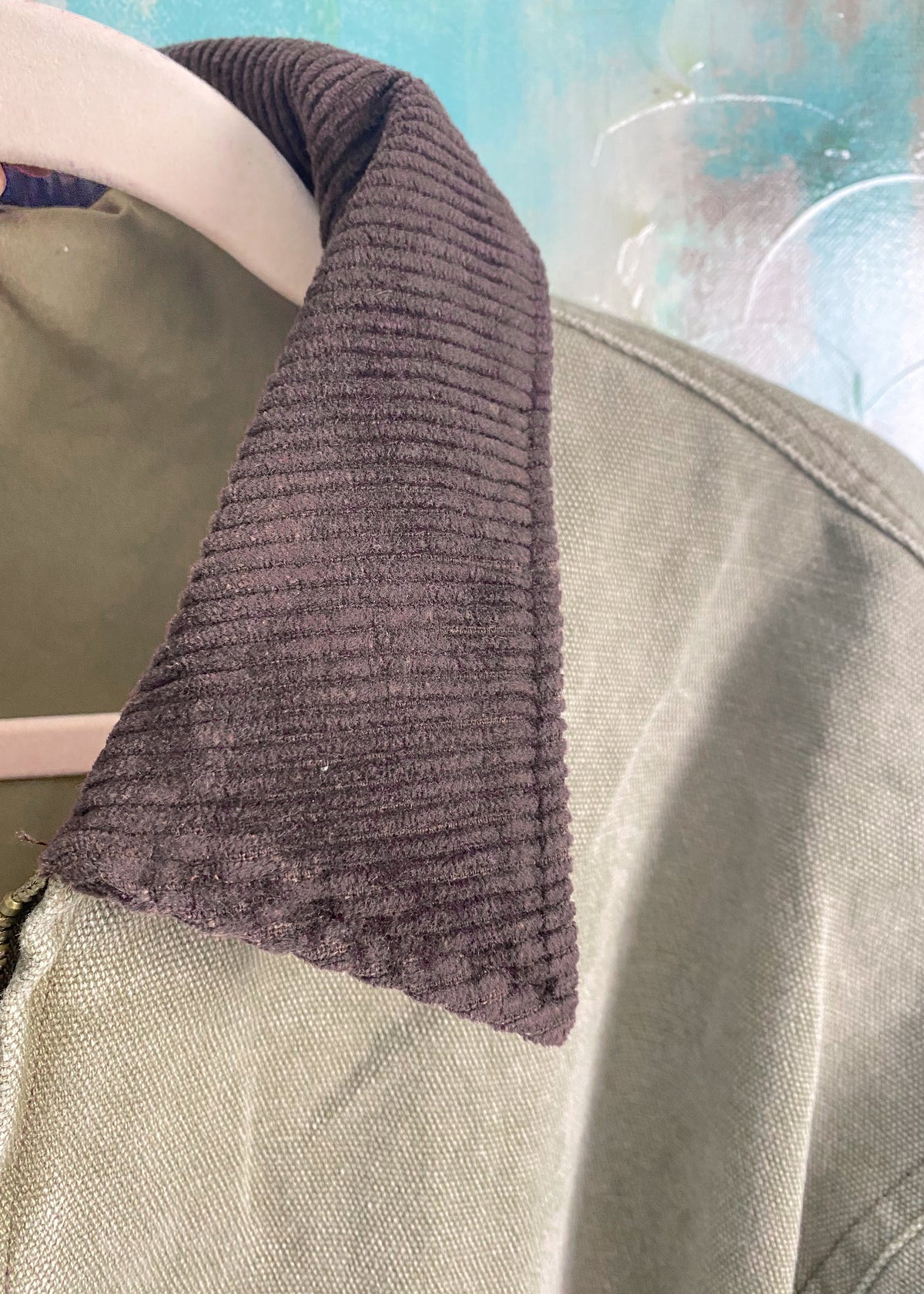 Olive Twill Barn Jacket with Corduroy Collar