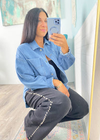 Oversized Denim Jacket with Utility Pockets