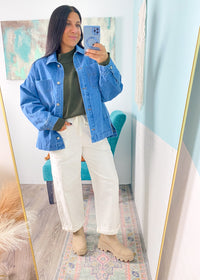 Oversized Denim Jacket with Utility Pockets