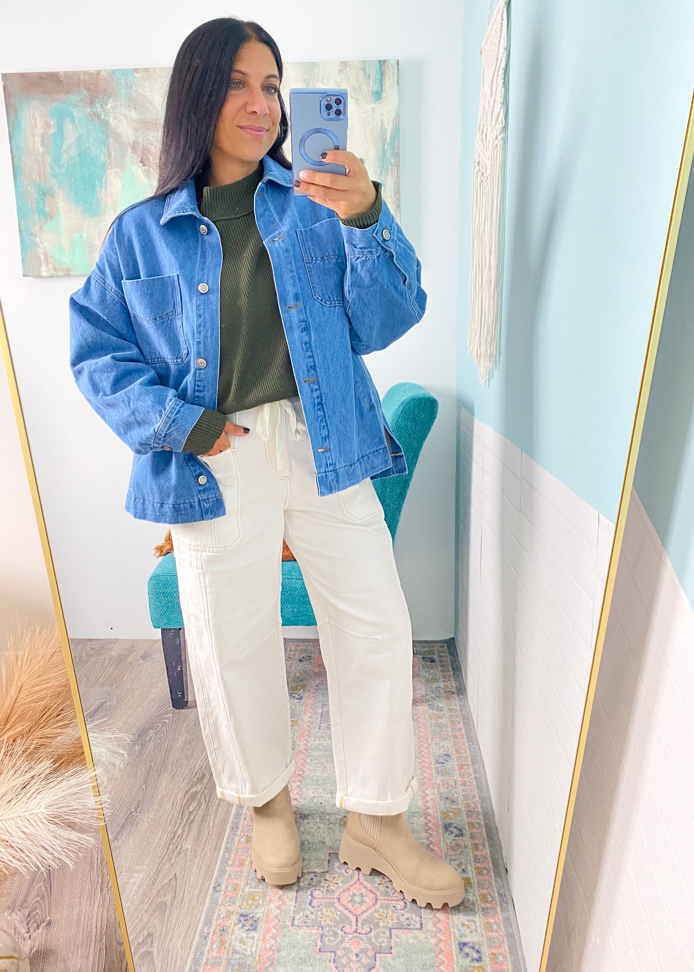 Oversized Denim Jacket with Utility Pockets