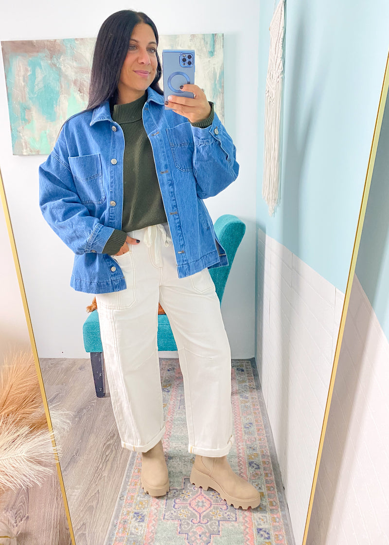 Oversized Denim Jacket with Utility Pockets