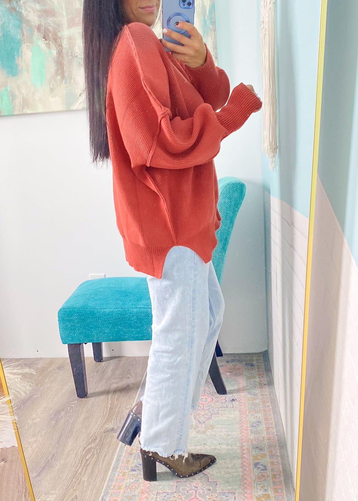 Rust Oversized Ribbed Sweater