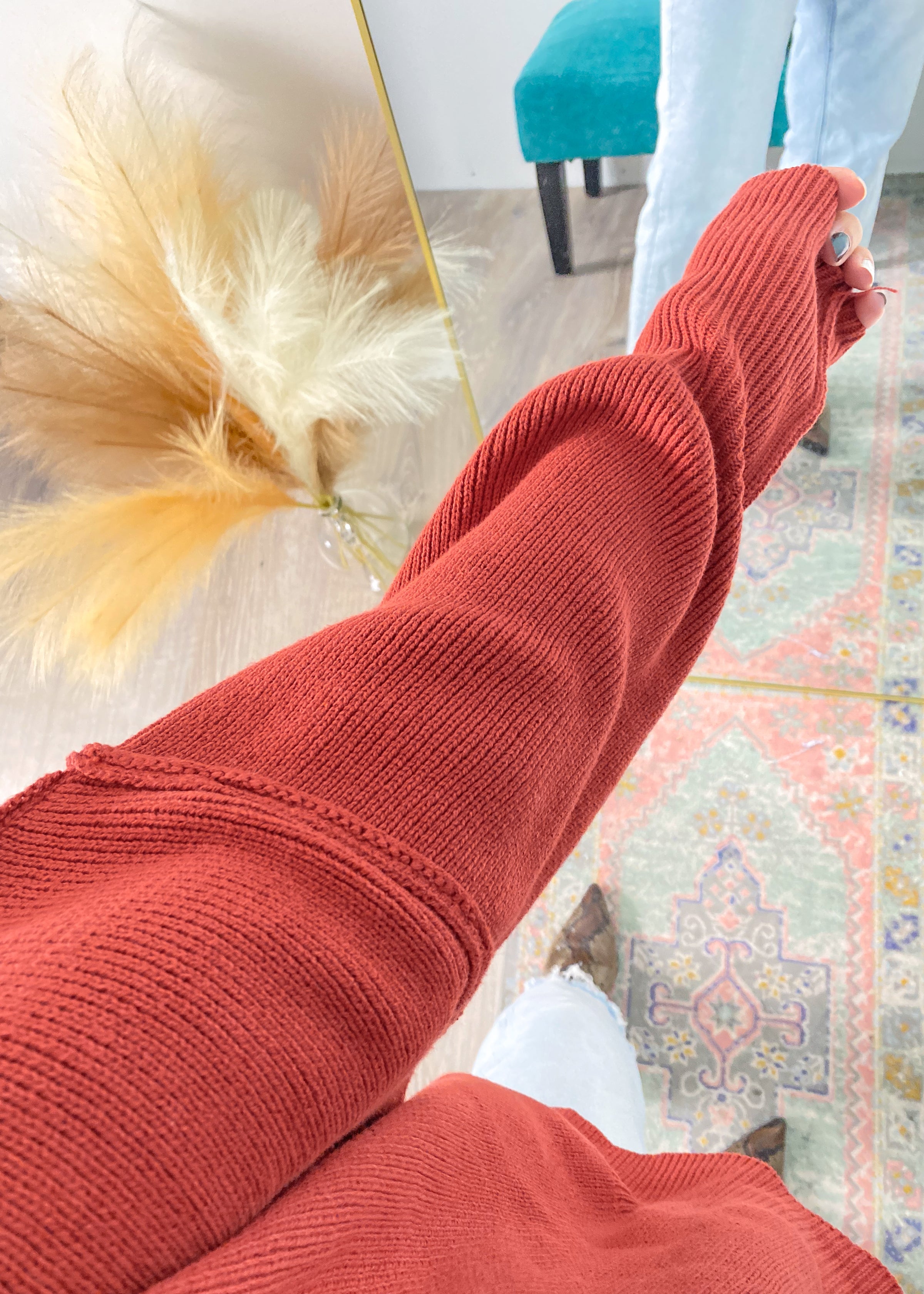 Rust Oversized Ribbed Sweater