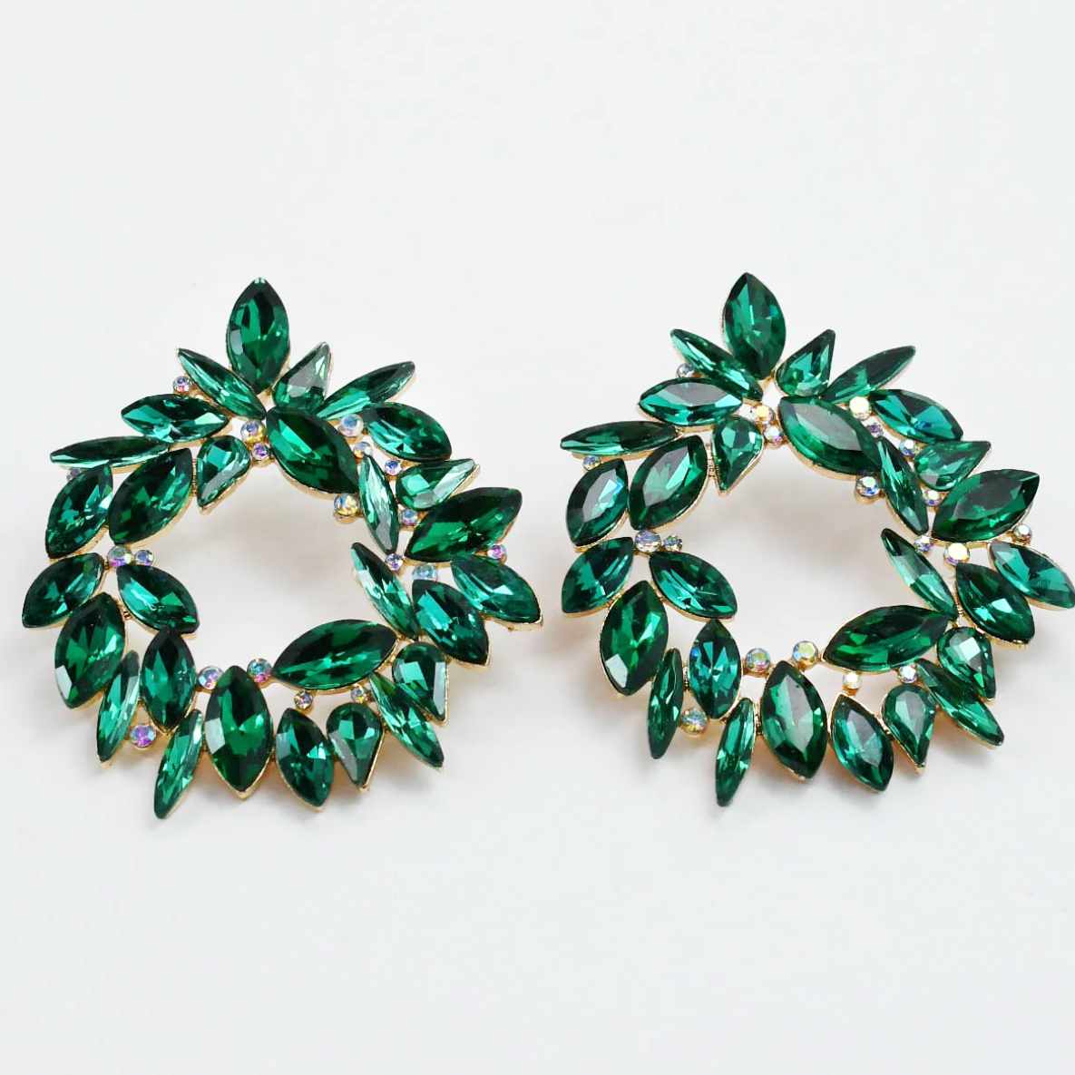 Green Crystal Burst Statement Earrings