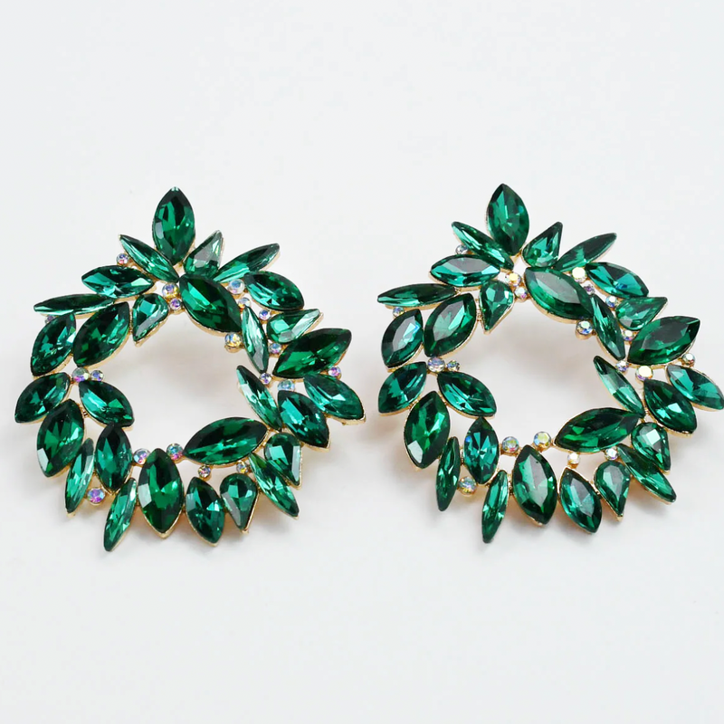 Green Crystal Burst Statement Earrings