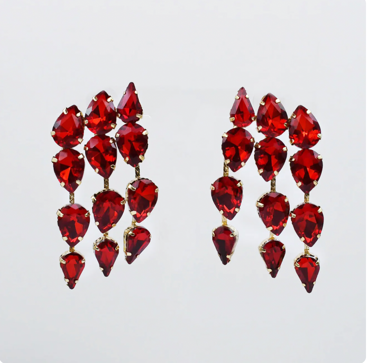 Red Crystal Cascade Earrings