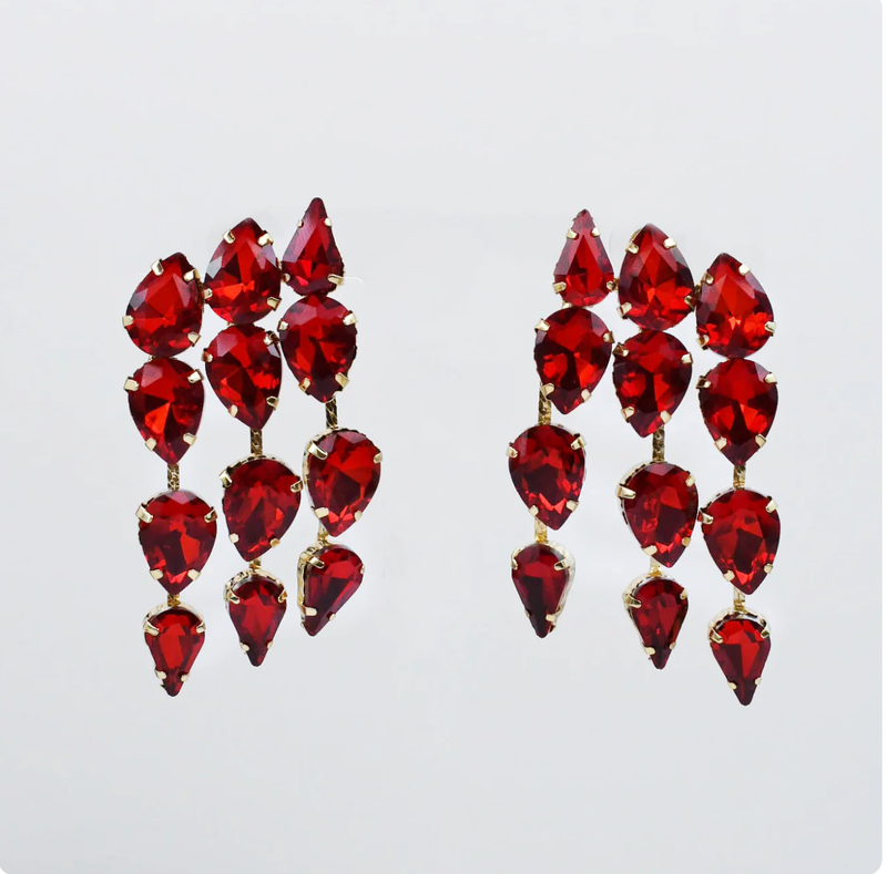 Red Crystal Cascade Earrings