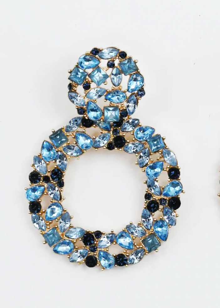 Blue + Black Gemstone Circle Drop Earrings