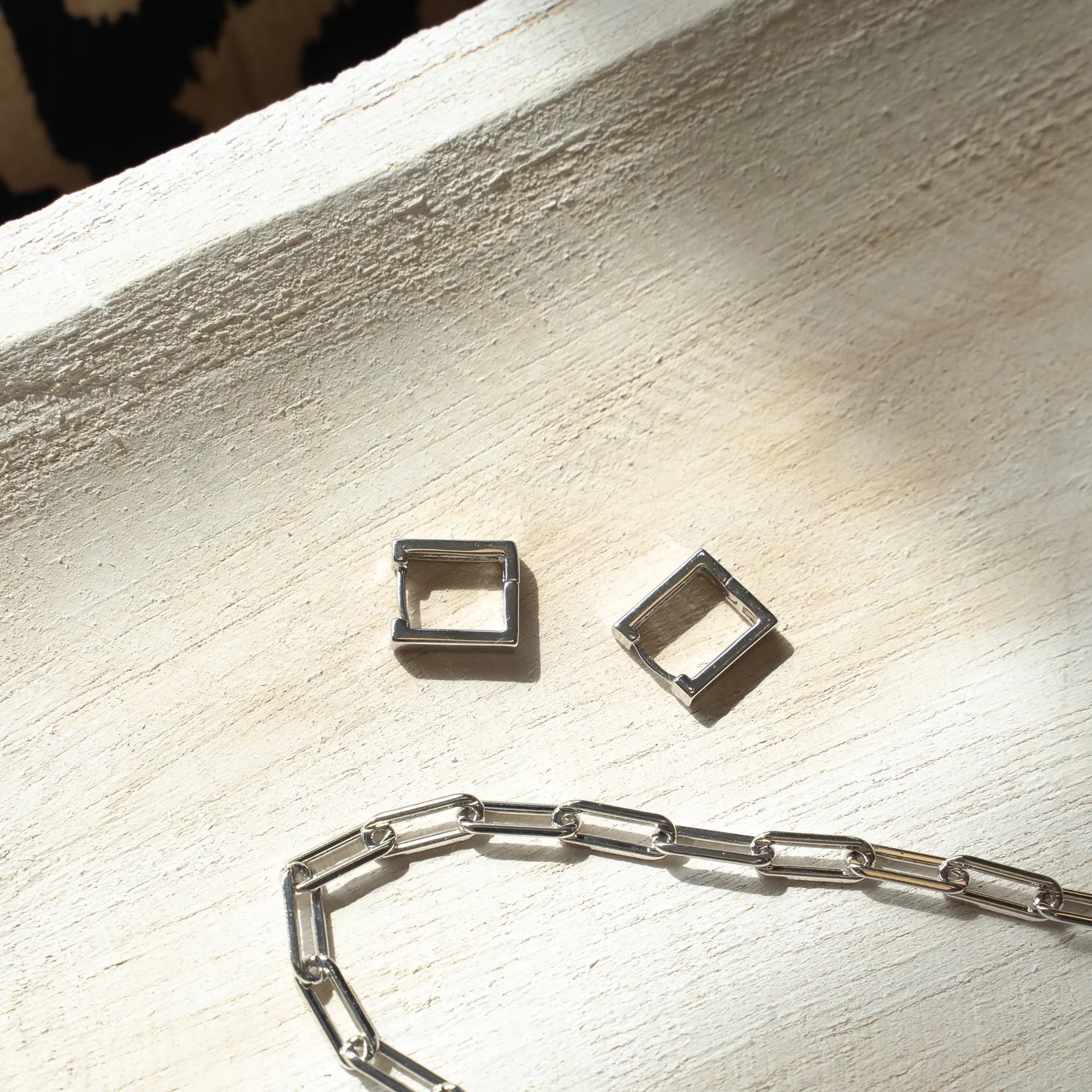 Square Silver Huggie Earrings