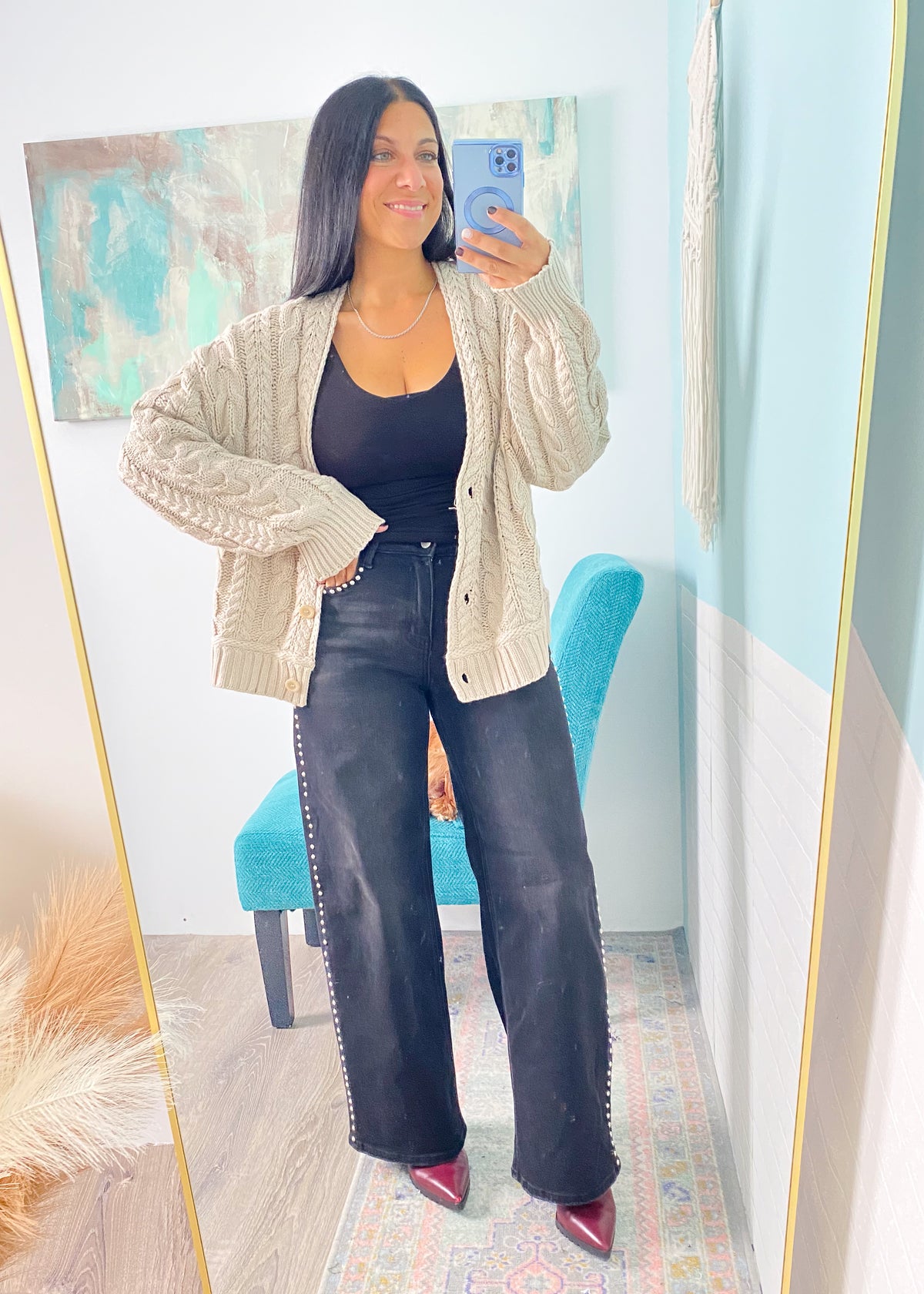 Taupe Cable Knit Sweater Cardigan