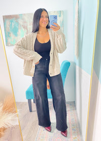 Taupe Cable Knit Sweater Cardigan