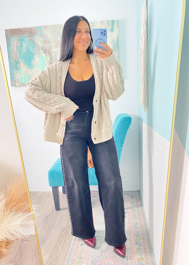 Taupe Cable Knit Sweater Cardigan