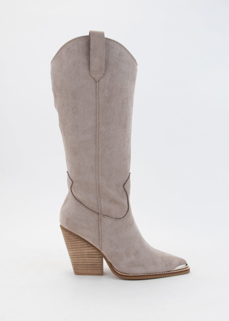 Taupe Gray Metallic Tip Faux Suede Boots