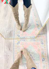 Taupe Gray Metallic Tip Faux Suede Boots